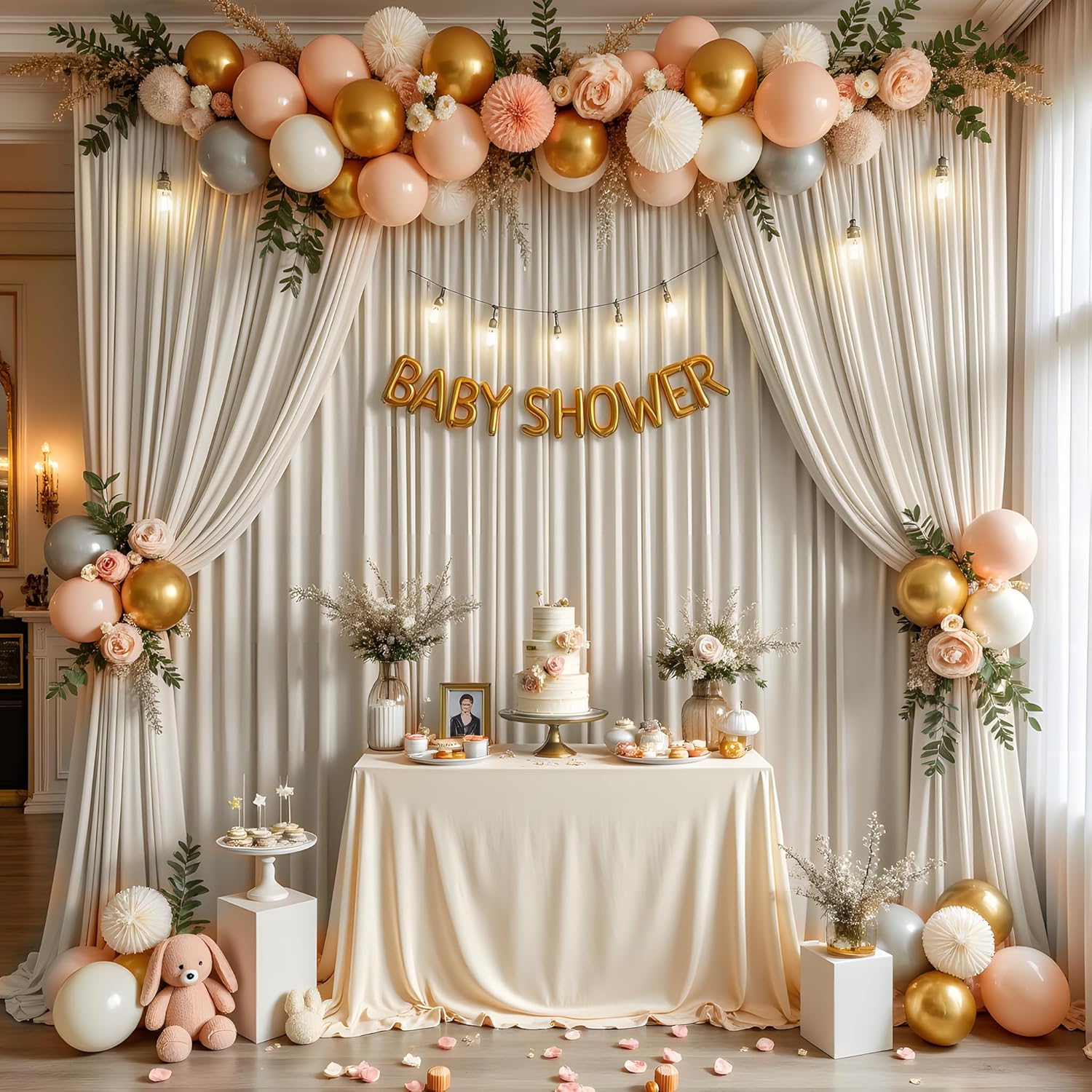 20ft x 12ft Wrinkle Free Beige Backdrop Curtains for Parties, Silky Photo Backdrop Drapes 12FT Long Back Drop Cloth for Wedding Birthday Photography Background Decor