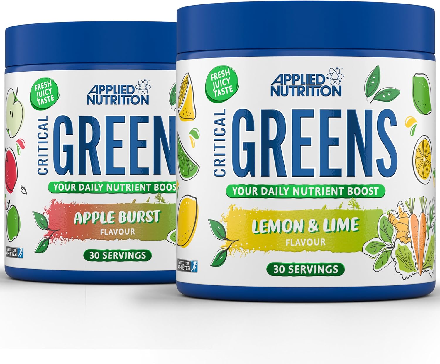 Applied Nutrition Critical Greens Bundle – Super Greens Powder, Boost Your Immune System with Superfood Nutrients, Vegan (150g – 30 Servings) (Lemon & Lime + Apple Burst)
