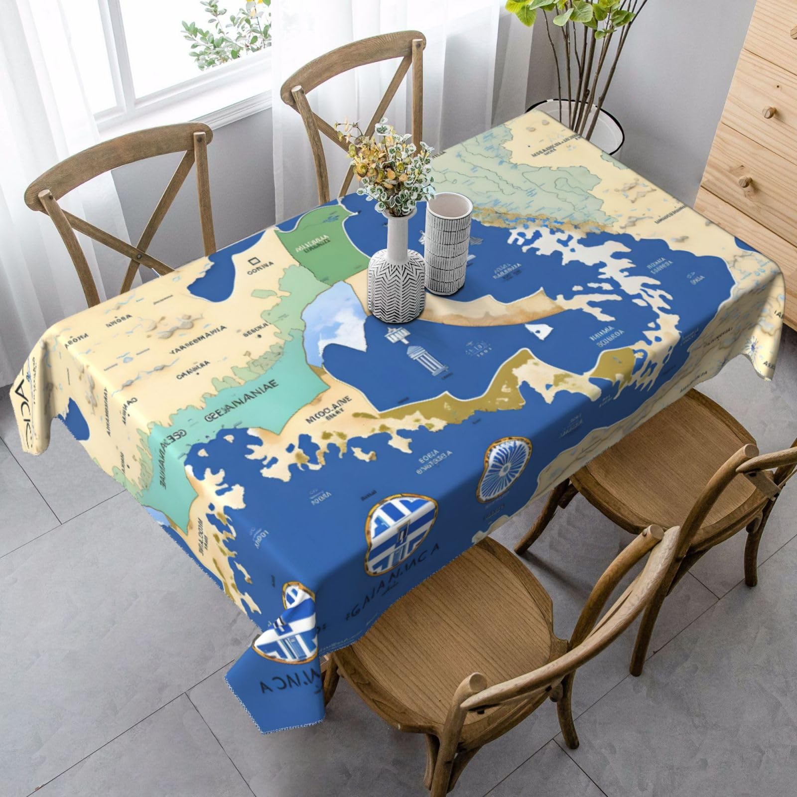 YQxwJL Greece Map Print Table Cloth, Kitchen Dining Tabletop Decoration, Fabric Table Cover for Outdoor Indoor Use