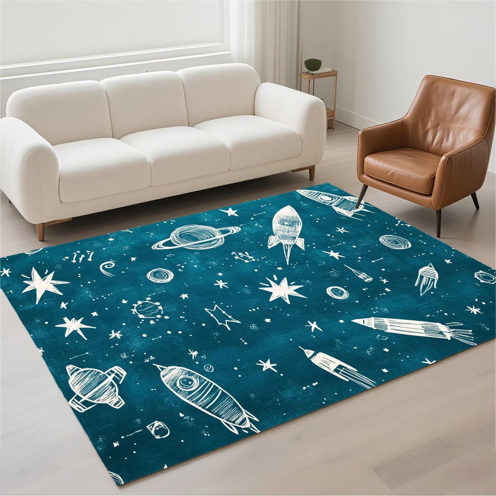 Tapis salon navy 100x200cm lavable et moderne pour chambre