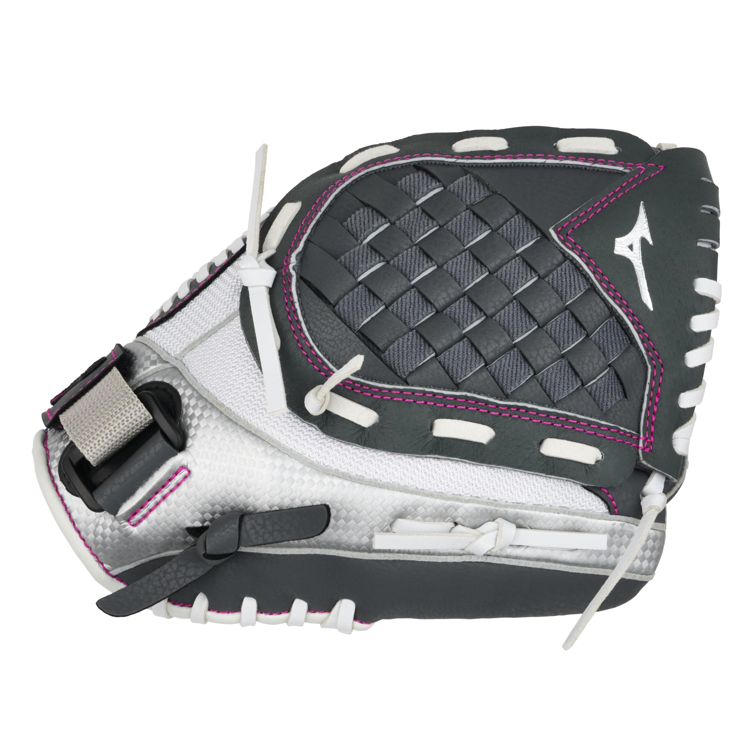 Mizuno Prospect Finch - Guanto da softball per ragazza, tecnologia PowerClose, con impugnatura a V Flex, cuscinetto per palmo Parashock, fodera per palmo Buttersoft, mano destra, 27,9