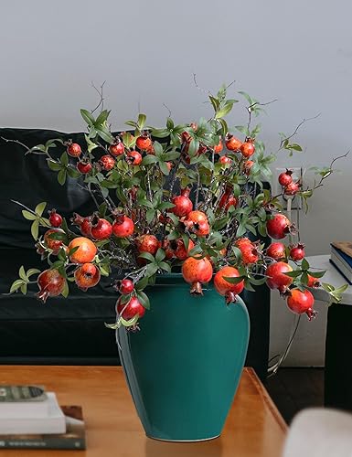 Miniatura 8 de Forlaoers 4 piezas de 31 pulgadas de alto, bayas rojas de granada, plantas falsas de árbol con hojas de frutas, flores artificiales para exteriores,
