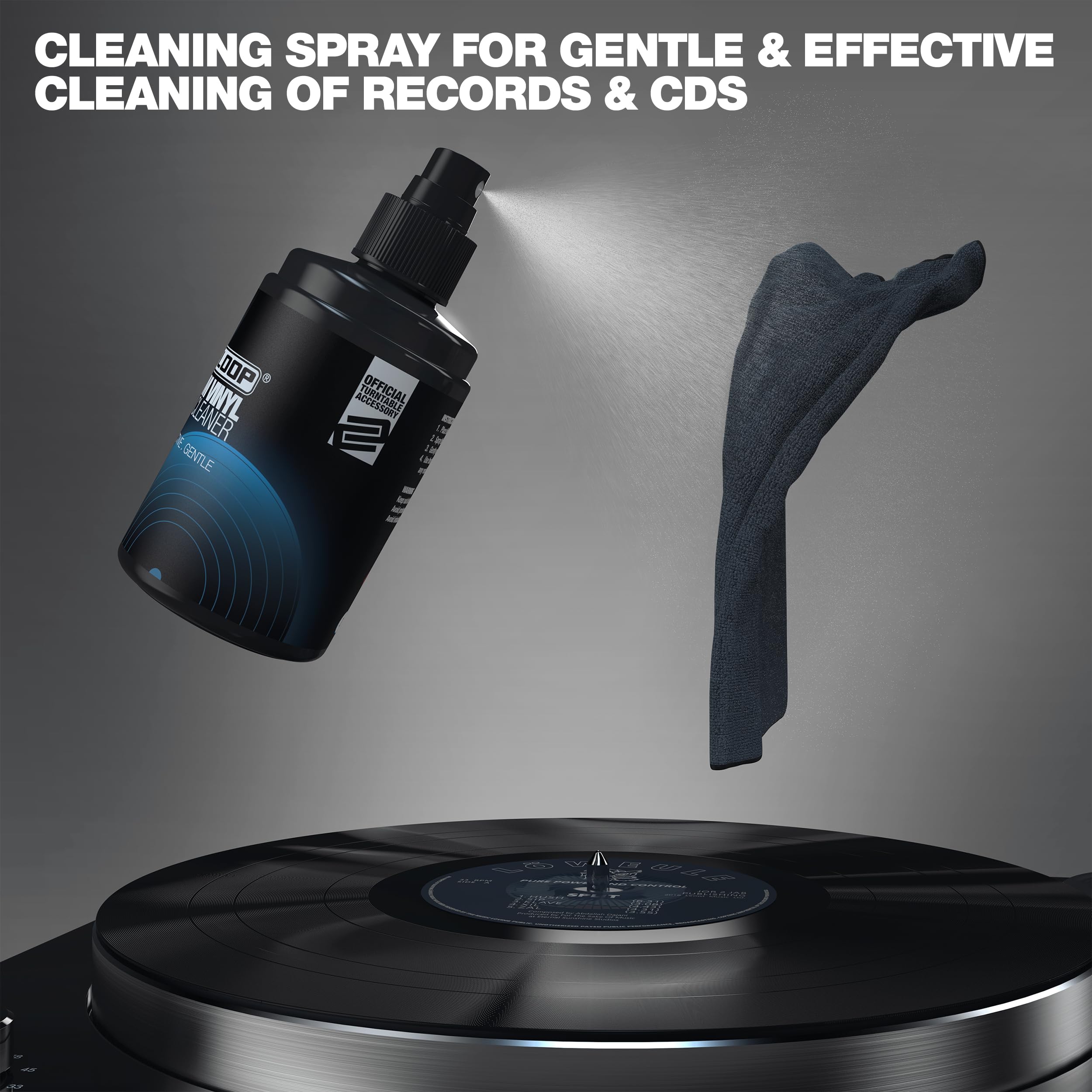 Reloop Premium Vinyl & Stylus Cleaning Set - Kit de Nettoyage Premium 4-en-1 pour Vinyles, CD et Cellules, avec Brosse en Fibre de Carbone et Spray 200 ML