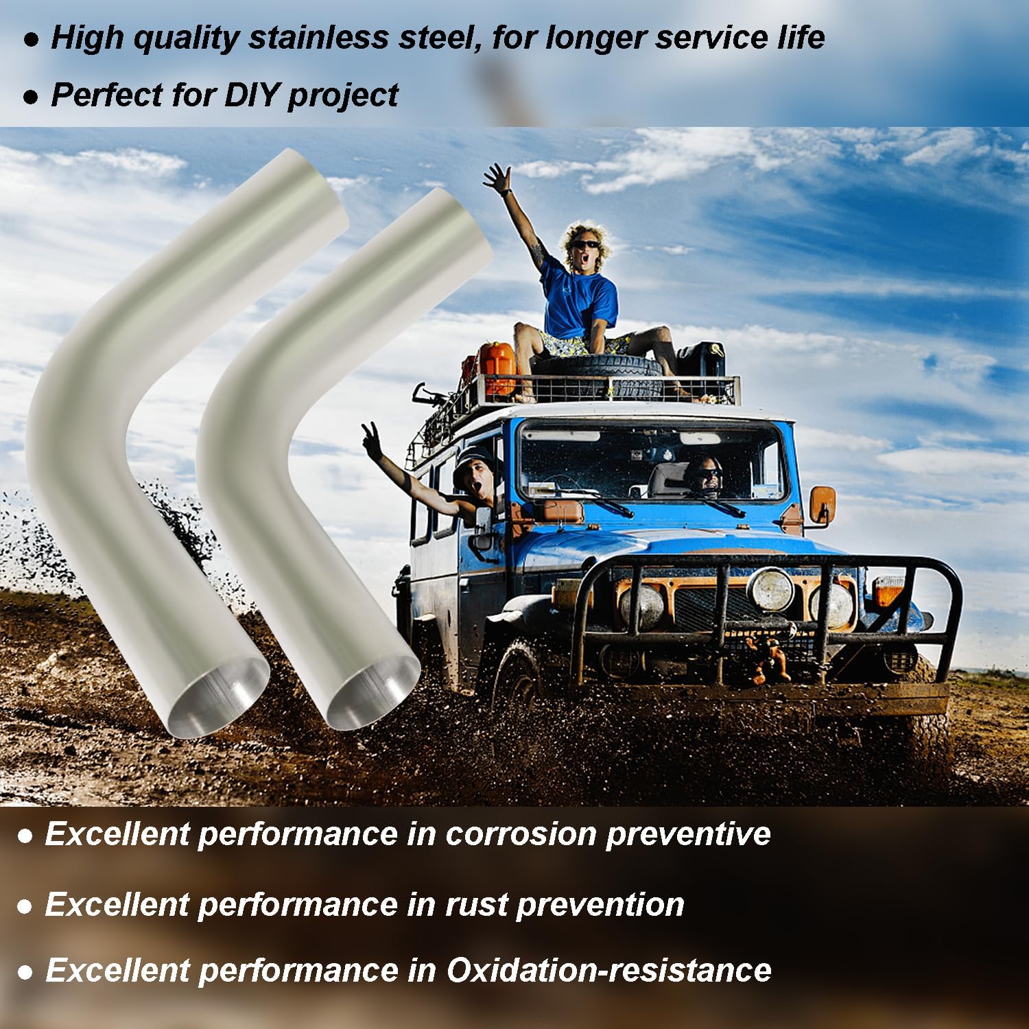 2.5 inch OD 90 Degree Exhaust Pipe Mandrel Bend Elbow Stainless Steel 90 Degree 2.5" Exhaust Bend Pipe Tube for Car Modified Exhaust System, Universal Fit, 5.9" Leg Length, 2 Pack