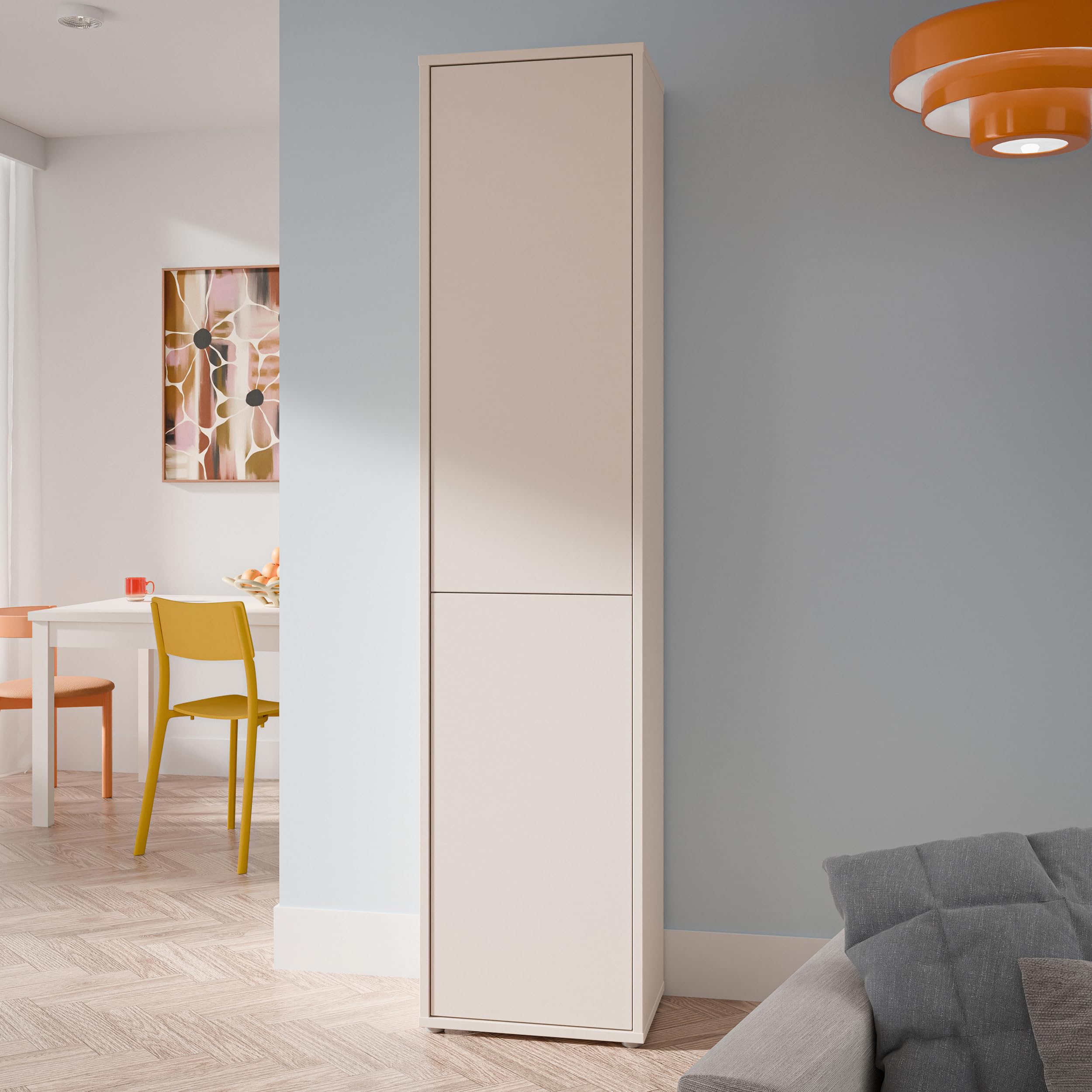 Forte Alice Springs Hochschrank 50, modern-minimalistisch, 2-türig, Wohn-/Esszimmer, Holzwerkstoff, Kaschmir Beige, 49,8 cm breit x 214,3 cm hoch x 34,9 cm tief
