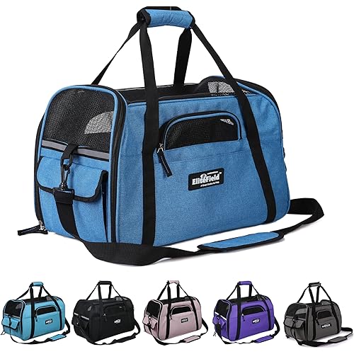 EliteField Soft Sided Pet Carrier (3 Year Warranty, Airline Approved), Multiple Sizes and Colors Available (17" L x 9" W x 12" H, Sapphire Blue)