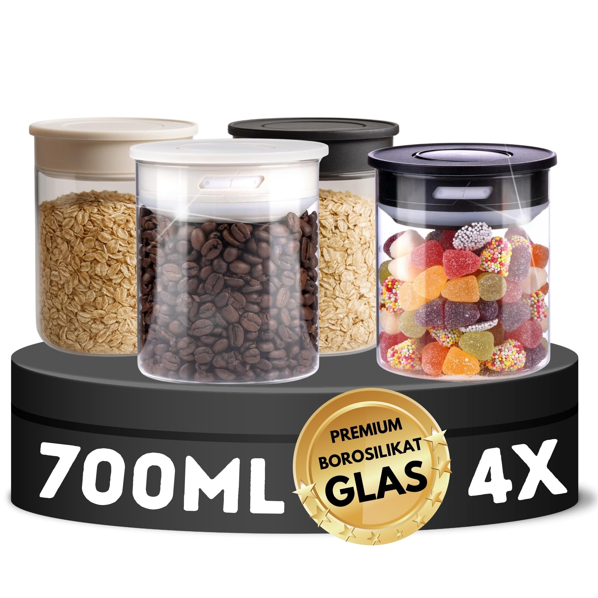 TronicXL Zestaw 2 słoików do przechowywania, 700 ml, próżniowe szkło borokrzemowe, 0,7 l, hermetyczne, szklane pojemniki z pokrywką z zamknięciem próżniowym, do kuchni, gospodarstwa domowego, żywności