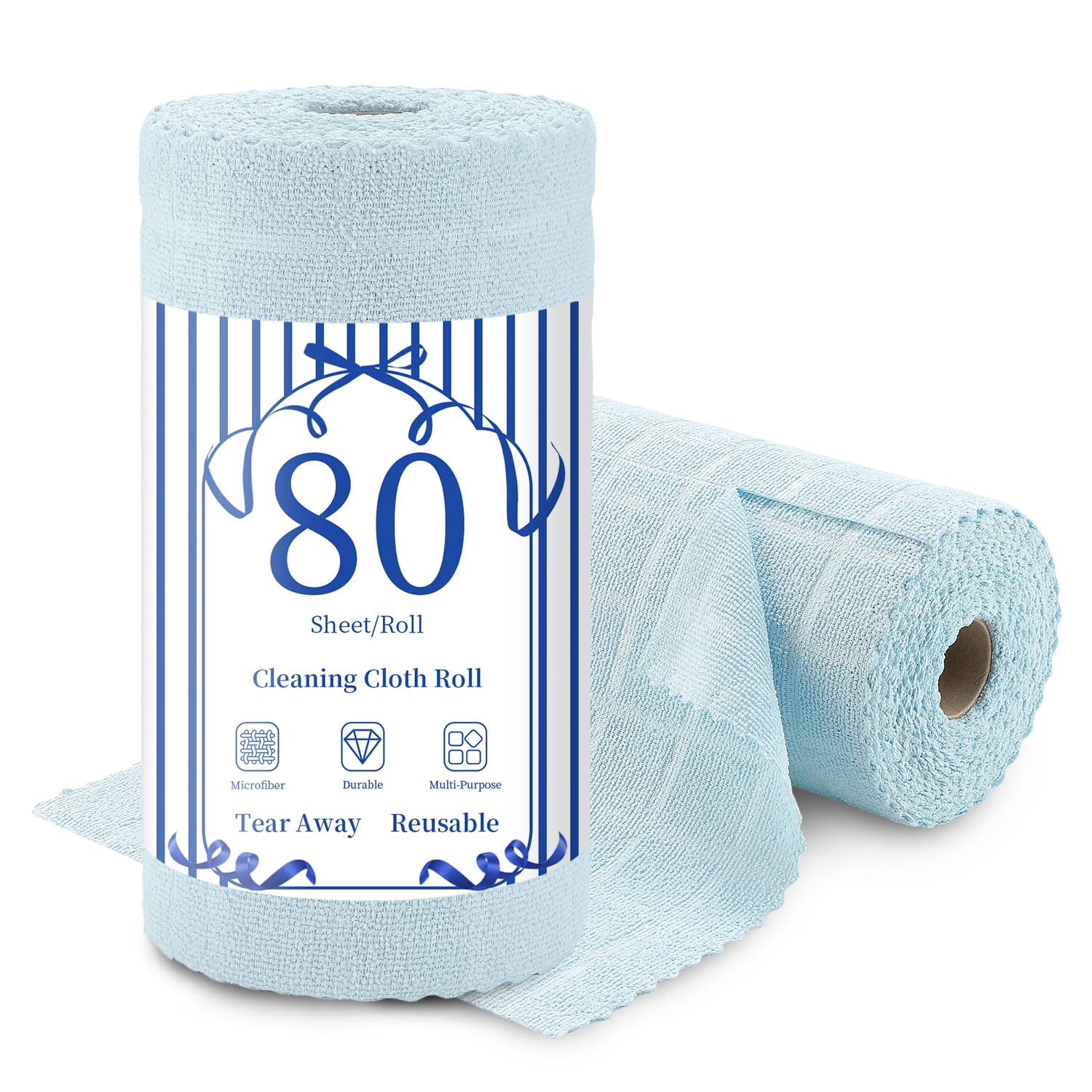 Ferdilan 80 Pack Microfiber Cleaning Cloth Roll,Lint Free Rags Paper Towels &amp; Tear Away Reusable Towels,Washable Shop Rags,Wash Cloths Dish Rags(12" x 12") for Car Kitchen Window Garage-Light Blue