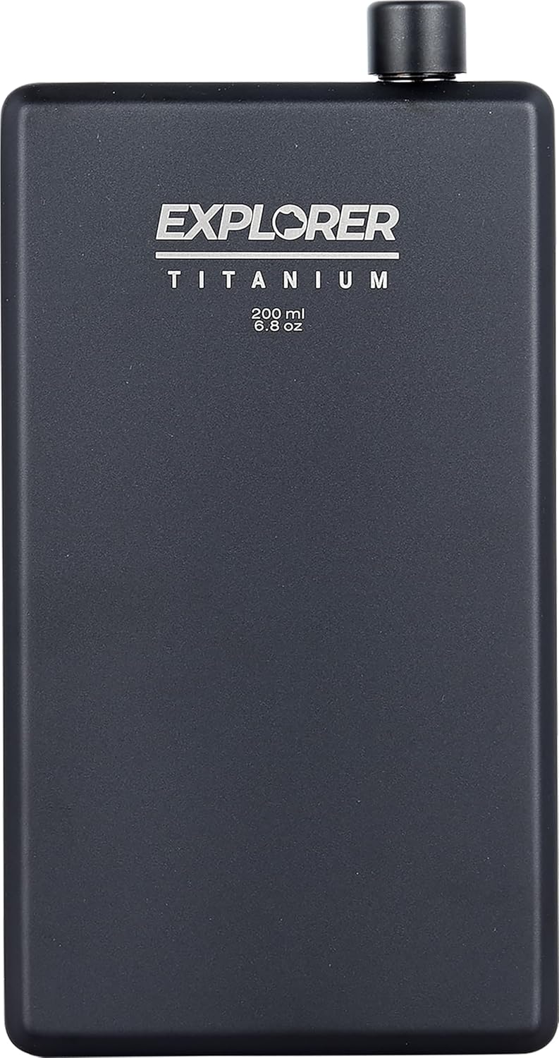 Explorer Bear Black Titanium Camping Pocket Flask with Funnel, 6.8 fl oz (200 ml), Black