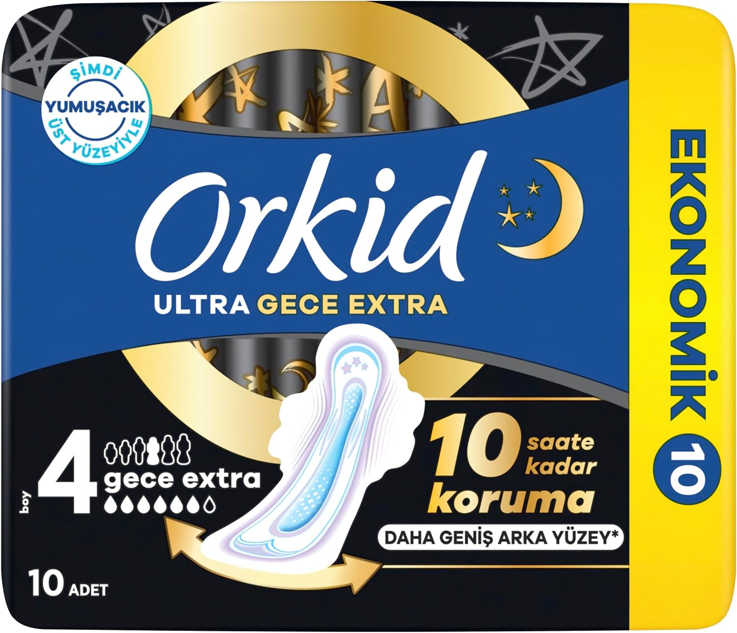 Orkid Ultra Hijyenik Ped Gece Ekstra (Boy 4) Ekonomik Paket 10 Adet Ped