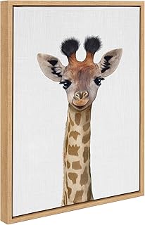 Kate and Laurel Sylvie Baby Giraffe Color Illustration Framed Canvas Wall Art by Simon Te of Tai Prints, 18x24 Natural, Kids Room Art, Playroom Animal Wall DÃ©cor