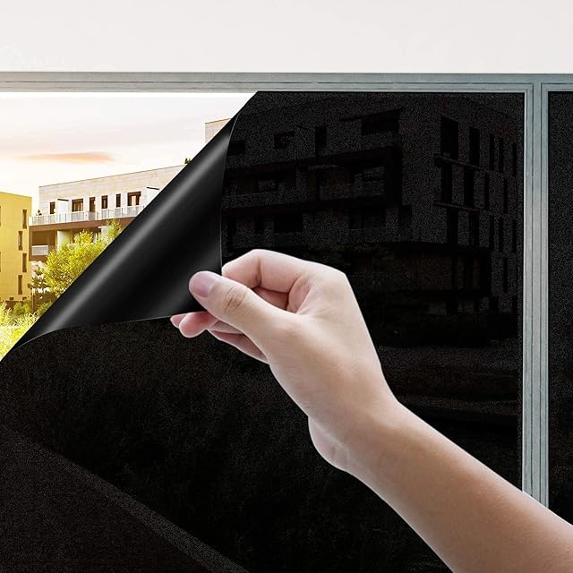 Aihomego,44.5 x 200CM,HMG-011 Privacy Black Window Film, Non-Adhesive Glass Film Blackout Dark Window Tinting Film, Blackout Frosted Glass Window Sticker, Privacy Window film, For Bedroom, Office, Car