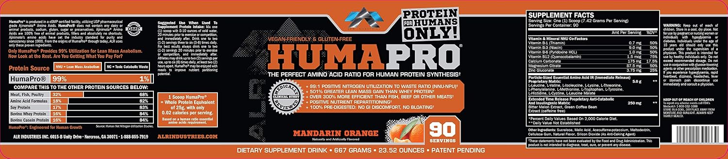 ALR Industries Humapro, Protein Matrix Blend, Formulated for Humans, Amino Acids, Lean Muscle, Vegan Friendly