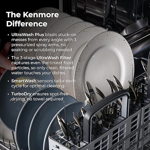 Miniatura 4 de Kenmore 22-14609 Lavavajillas integrado de 24 pulgadas  UltraWash Plus, TurboDry, SmartWash y EasyFlex Tercer Rack  15 ajustes de lugar  45 DB