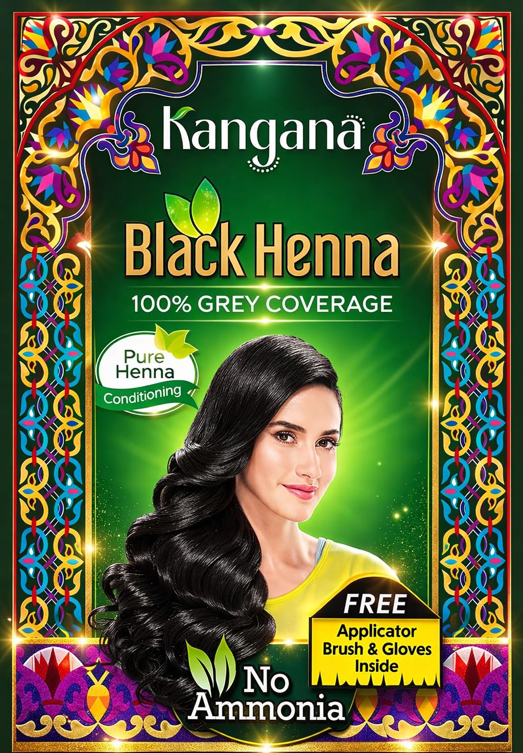 Black Henna for 100% Grey Coverage - Natural Hair Dye/Color | 6 Pouches - Total 60g (2.11 Oz)