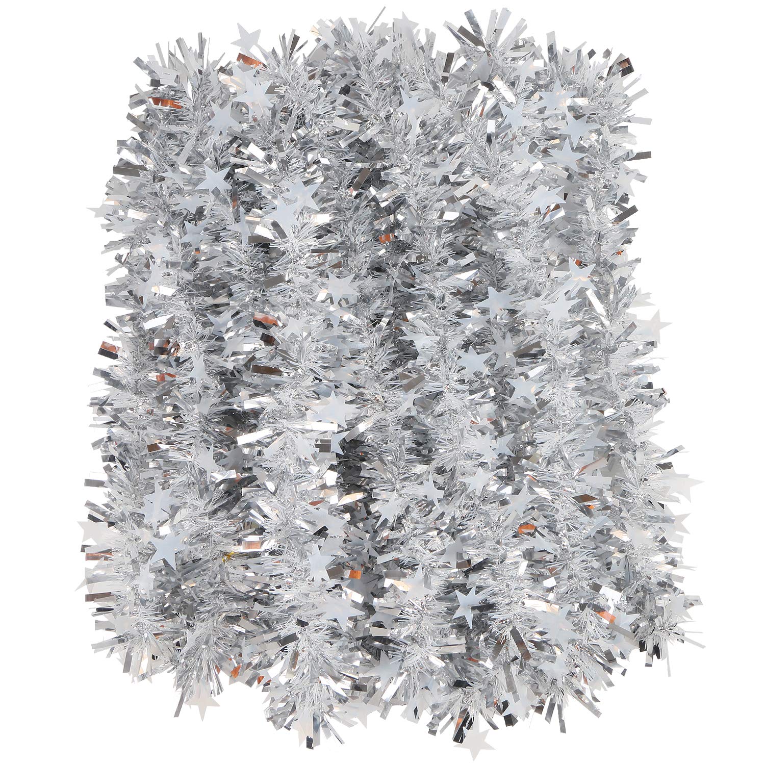Guirnalda de espumillón para Navidad, Guirnalda de oropel navideña Rosa de 6M for árbol de Navidad(Silver Tinsel)