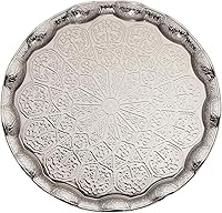Vista 5 de Alisveristime Bandeja turca otomana para servir té y café, 13.60 pulgadas, metal con motivos tradicionales, disponible en cinco colores (gris)