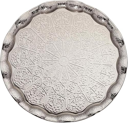 Miniatura 5 de Alisveristime Bandeja turca otomana para servir té y café, 13.60 pulgadas, metal con motivos tradicionales, disponible en cinco colores (gris)