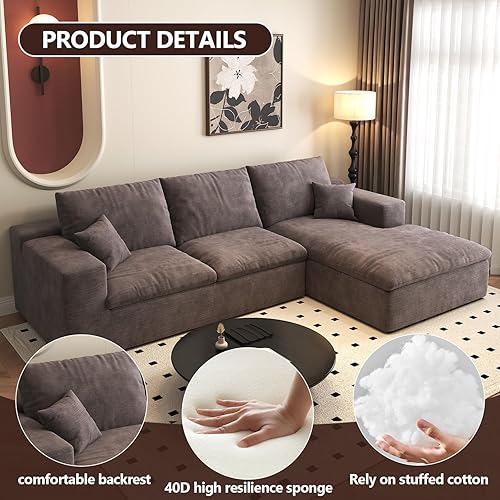 Miniatura 3 de Sofá modular en forma de L de 107 pulgadas, moderno sofá de nube modular de felpilla de 4 asientos con almohada para sala de estar, dormitorio,