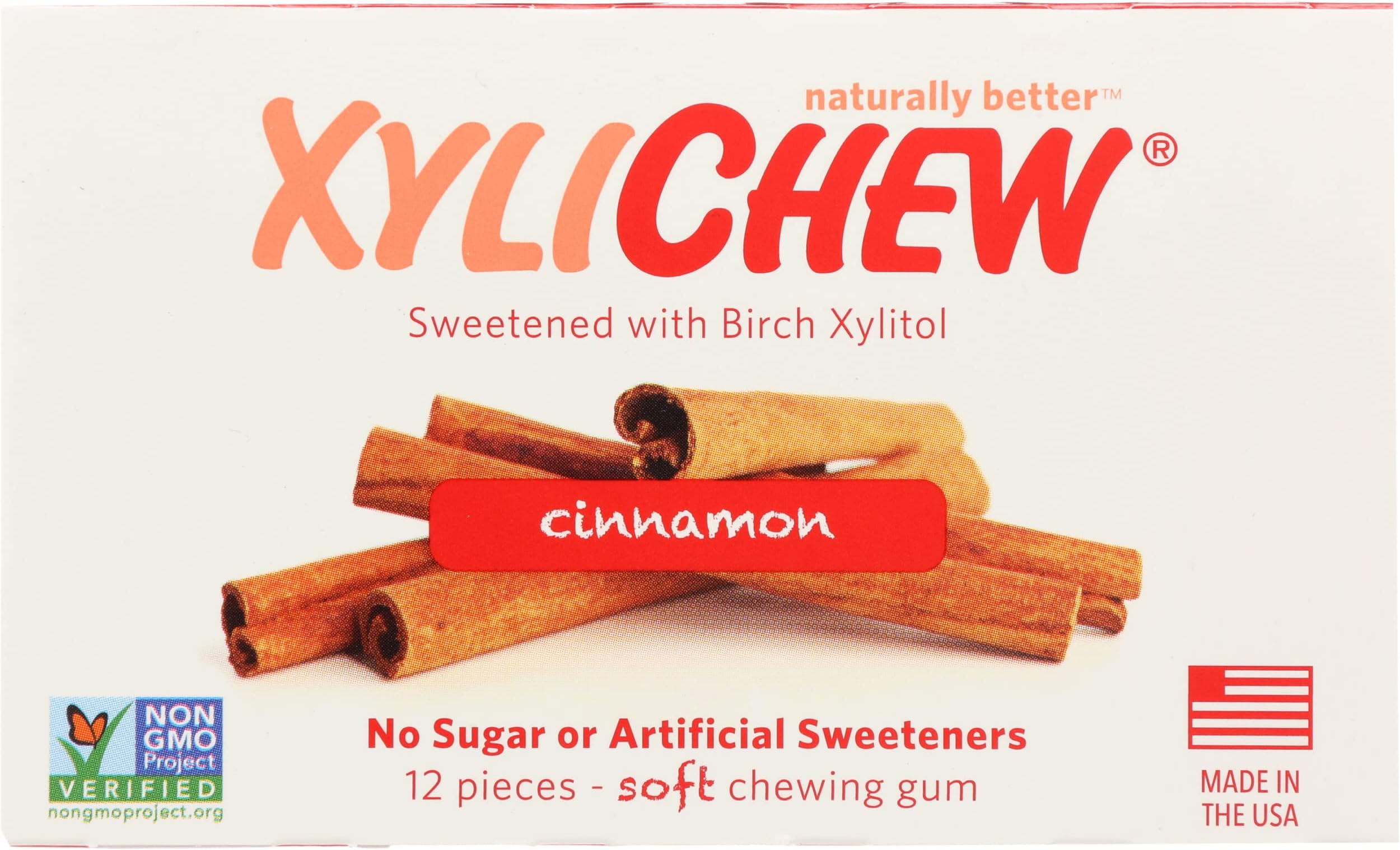 XylichewCinnamon Soft Chewing Gum, Sugar Free, No Artificial Sweetener, 12 Pieces (Pack of 24)
