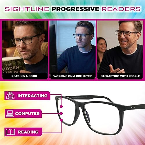 Miniatura 5 de Sightline Six-006 - Lentes de lectura multifoco, marco de calidad premium, tamaño mediano a grande, aumento de 2.50