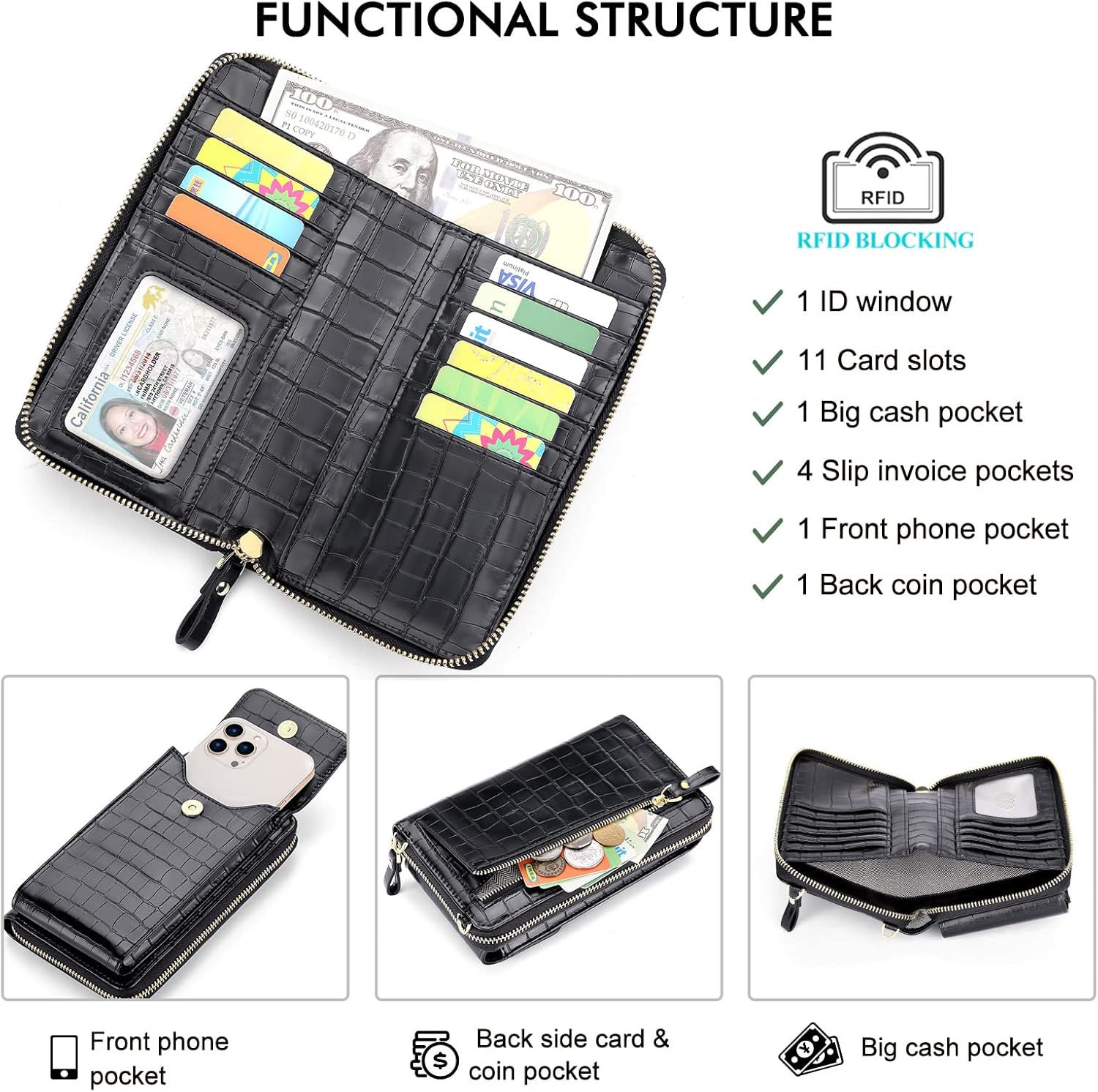 RONSIN Cell Phone Purse for Women Vegan Leather Small Crossbody Cell Phone Bag Travel Handbag