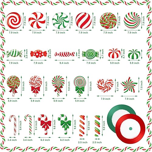 Miniatura 2 de 24 piezas de adornos de patio de dulces de Navidad para exteriores, adornos colgantes de caramelo de Navidad, menta, letrero de patio de doble cara,