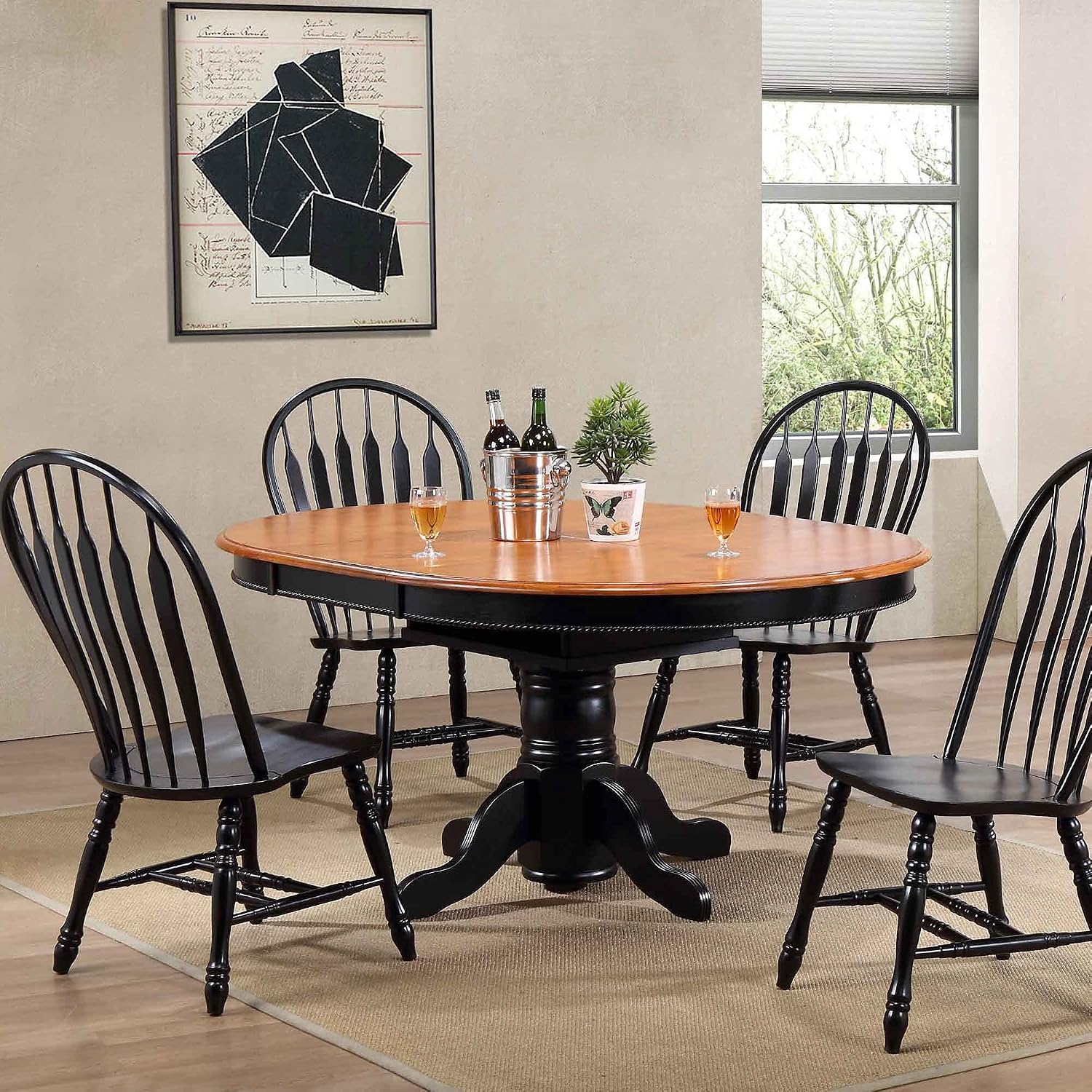 Sunset Trading Pedestal Table with Cherry Finish Butterfly Top, Antique Black
