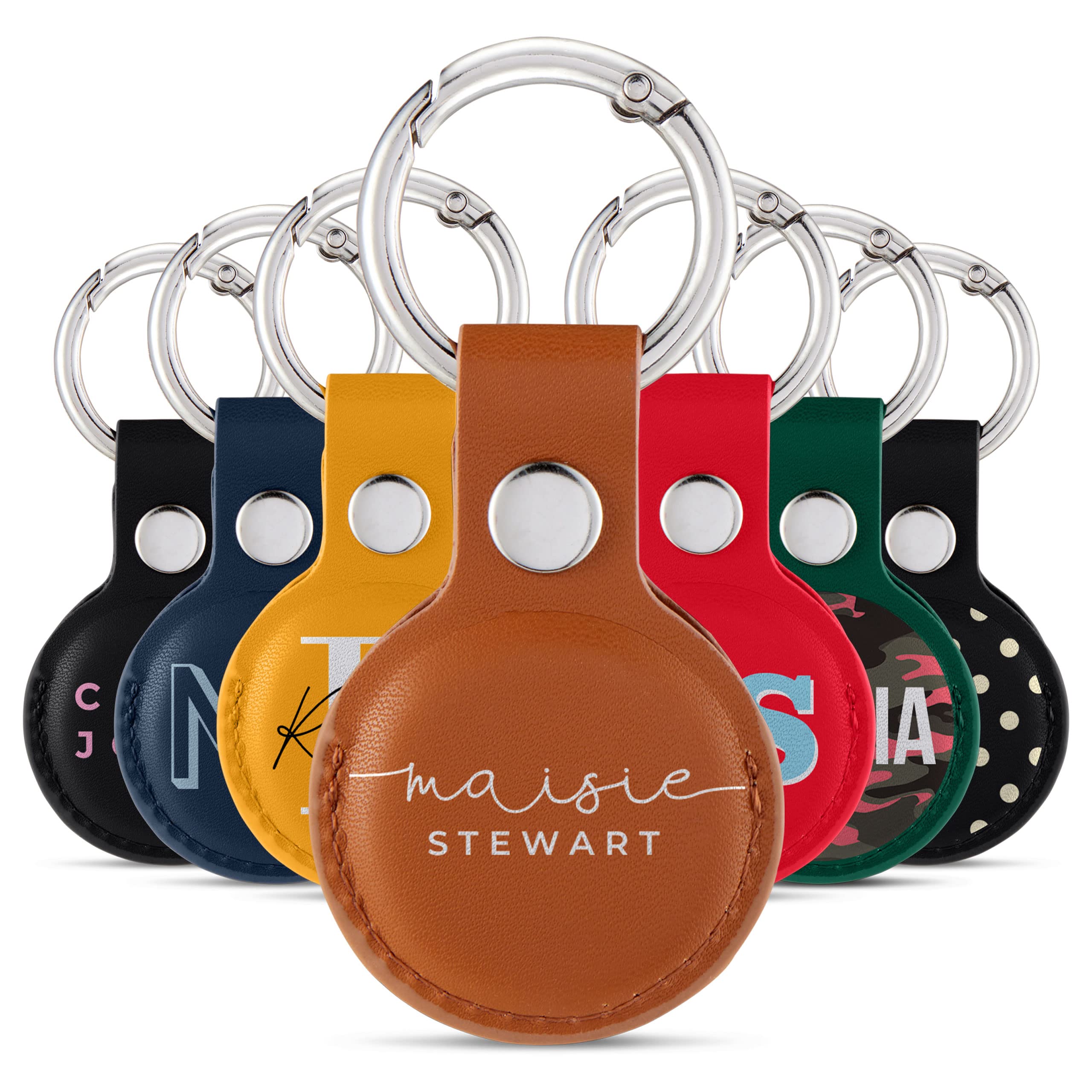 Tirita Personalised Case Keyring Holder Compatible with Apple AirTag 1 & 2 - Leather Case with Key Ring for Apple Air Tag [01- Name Handwritten on Black] — view 10