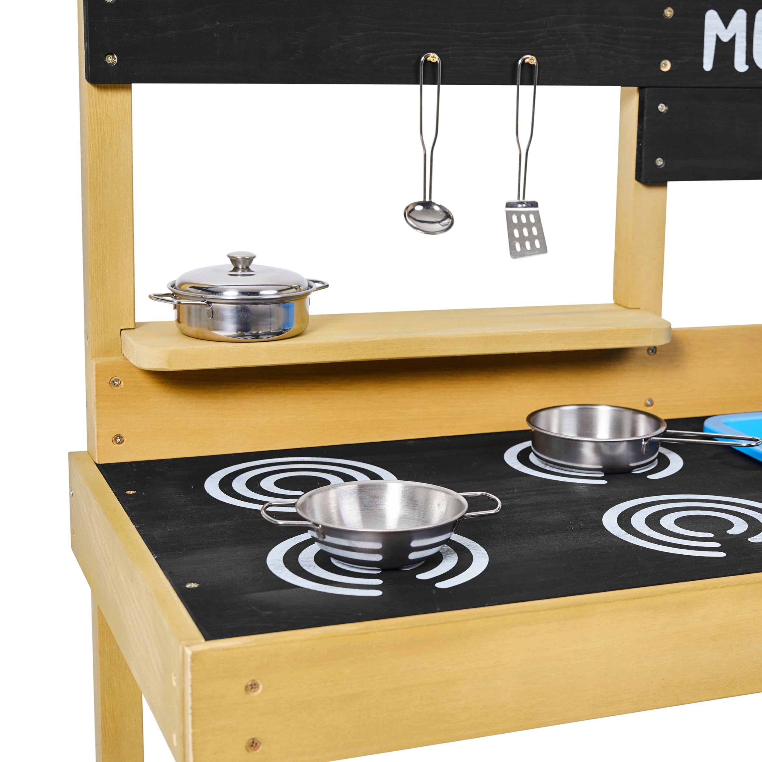 TP Toys Cucina Esterna in Legno FSC – Gioco d'imitazione con Lavello Rimovibile, Piastra di Cottura Dipinta, Accessori Inox – Da 3 Anni – per Giochi di Dinette ed Esterni
