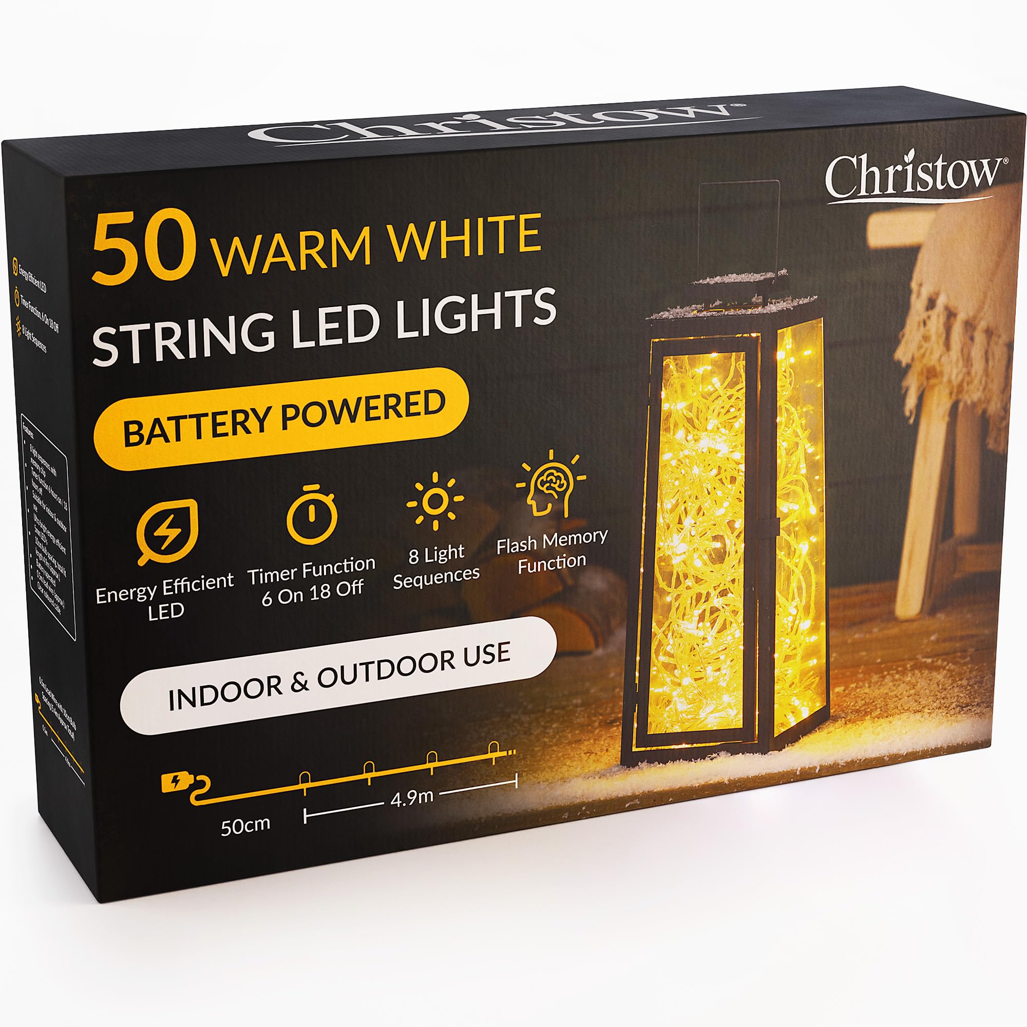 Christow White Battery Christmas Lights (Clear Cable)