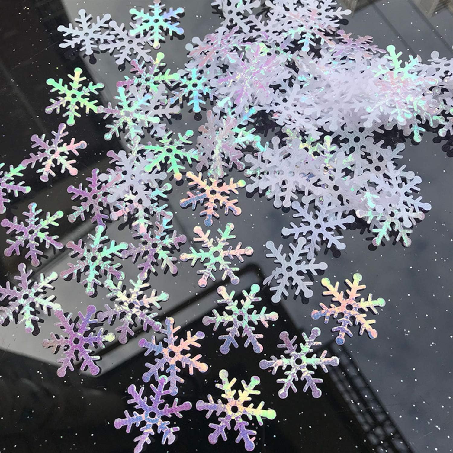 1200pcs Blue White Snowflake Confetti, Iridescent Winter Wonderland Decor