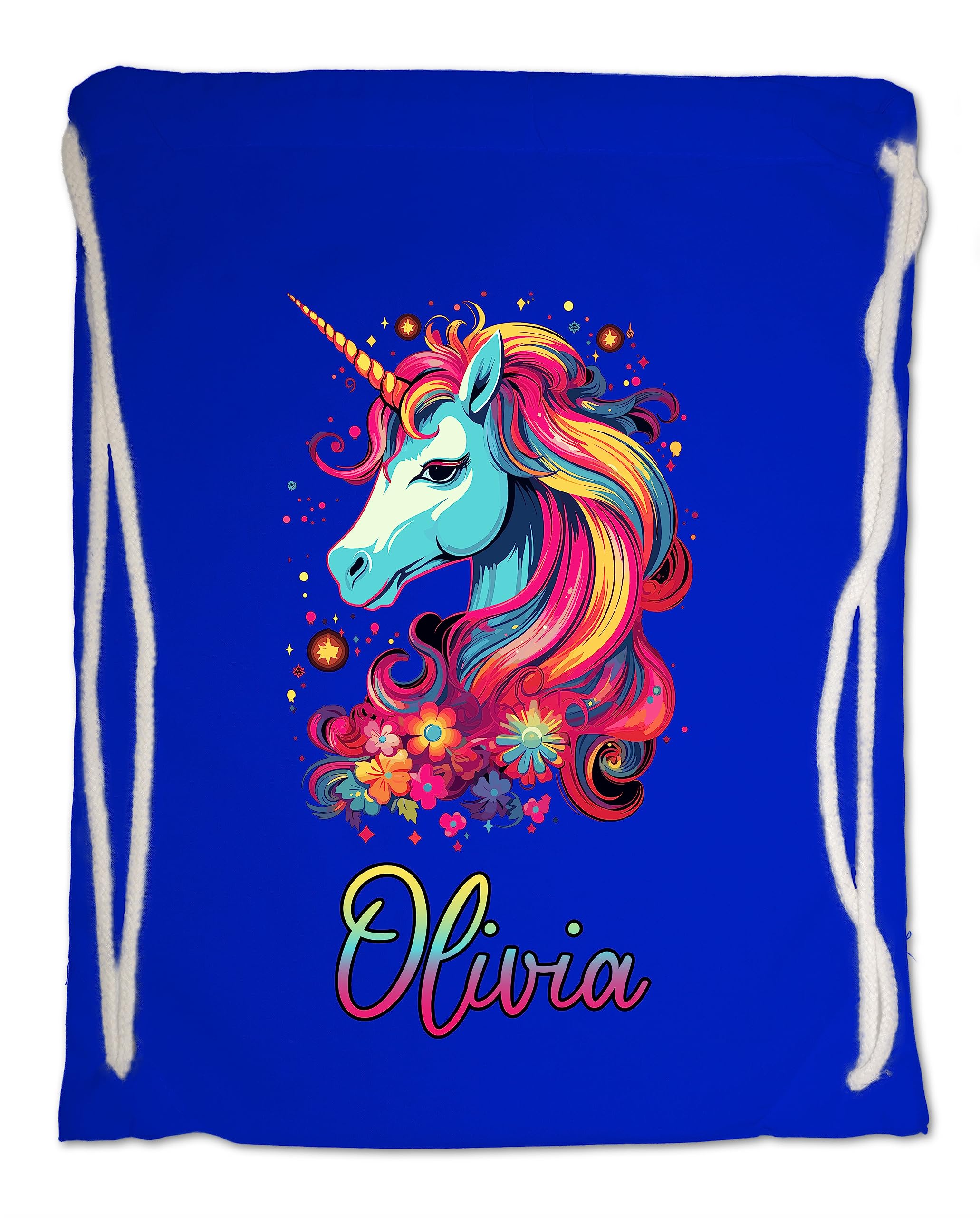 Kids Gym Bag. Personalised Any Name Neon Mane Unicorn Swimming PE School Sports Bag. Boy or Girl, Birthday Gift. Christmas. Back to School (Royal Blue)