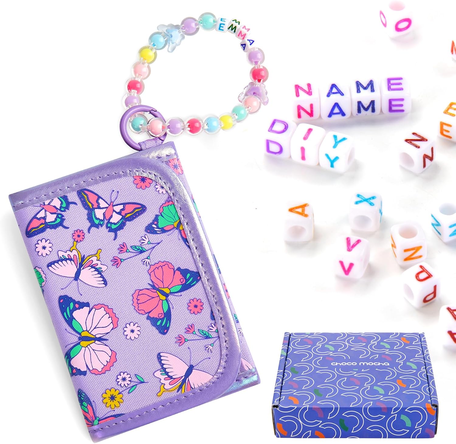 Choco Mocha Girls Wallets for Kids 4-6 6-8, Kids Wallets for Girls with Lanyard Gift Box, Toddler Wallet for Girl Birthday Gift, Butterfly Purple Butterfly Bracelet Set Bracelet Set