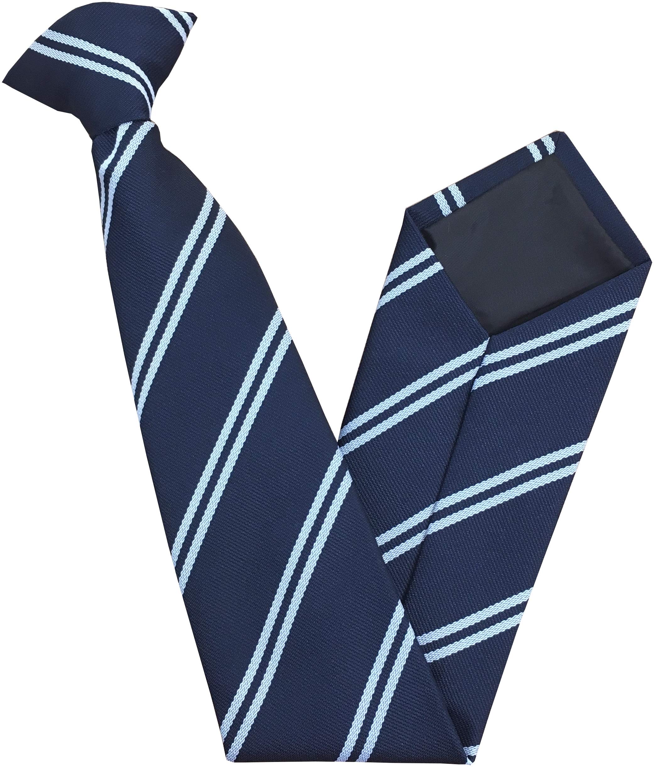 Great British Tie Club Clip On Double Stripe School Ties (Colour & Size Variations) (14 inch clip on (Junior School), Navy & White)