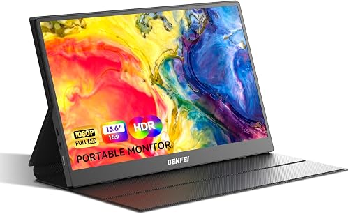 BENFEI 000451K USB-C 15.6” Display Full-HD 1920x1080P Portable Monitor + Protective Cover with built-in Full-Function USB-C, Mini HDMI and 3.5mm audio port – Black Colour