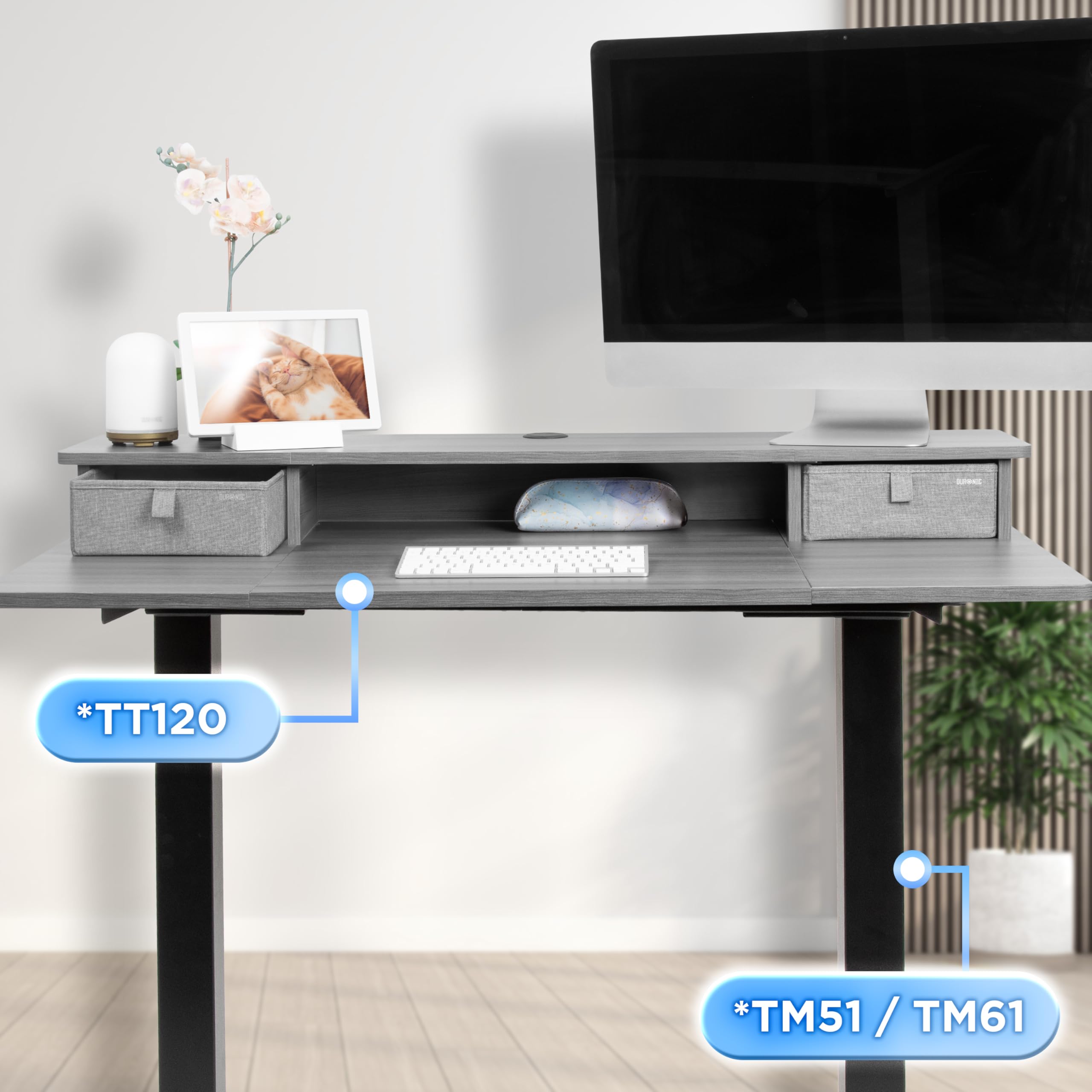 Duronic DD2 GY 120 cm DeskTop Grigio con 2 cassetti | Compatibile con tutti i Desk Top da 120 cm | Accessorio per scrivania | Professionale estetico e organizzato | Superficie per sollevare lo schermo