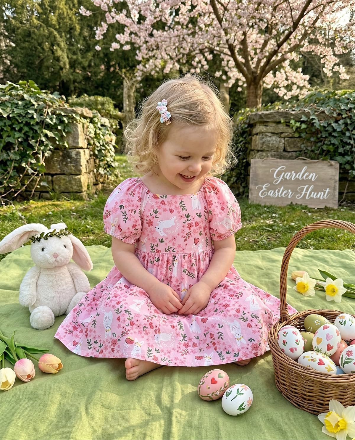 Girls French Puff Sleeve Floral Rayon Sundress Party Beach 3-10Y
