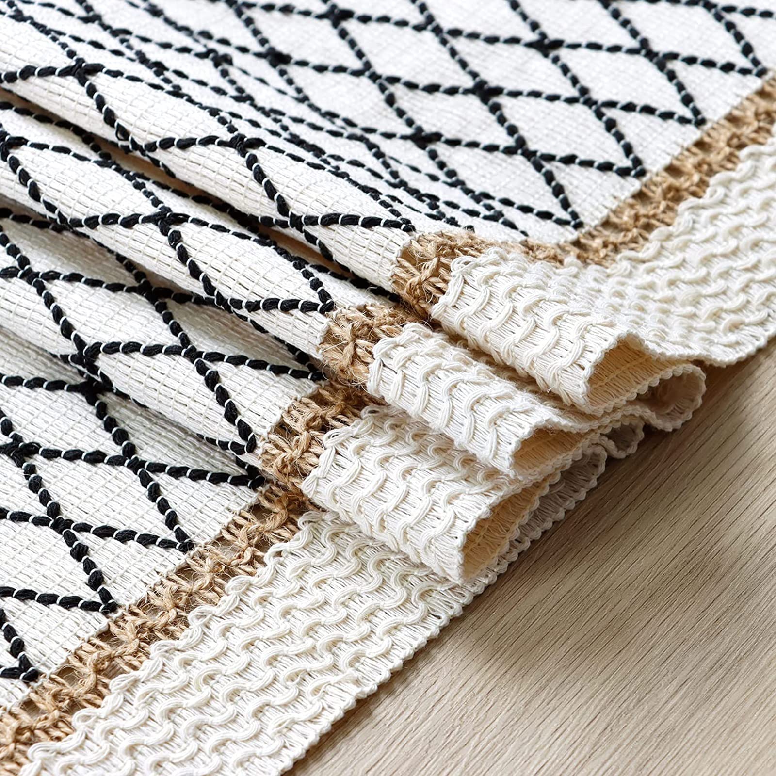 Chemin de table à franges en coton et lin, chemin de table géométrique en tissu tissé à la main, chemin de table décoratif rustique pour table de cuisine bohème (couleur : blanc, taille : 30 x 270 cm