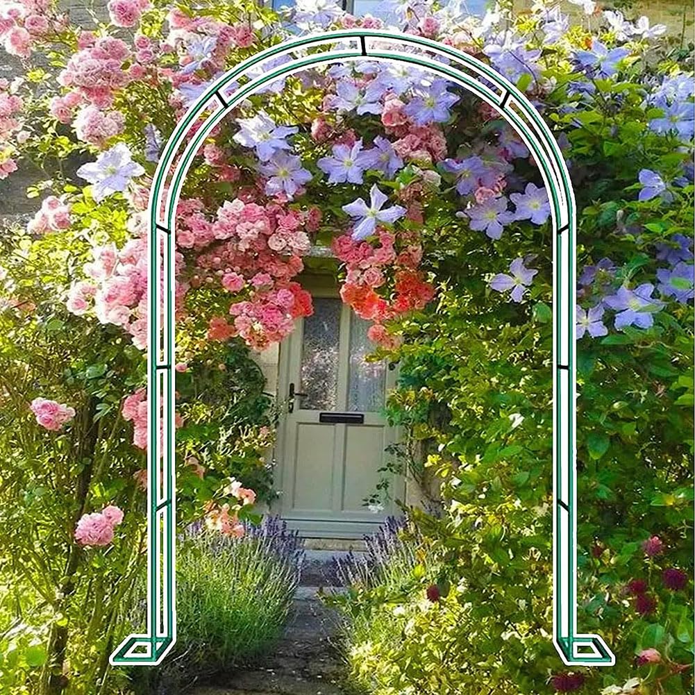 Großer grüner Gartenbogen, extra breit, 3 m, Laubentorbogen für Rosen und Kletterpflanzen, stabile Metallpflanzenstütze mit klassischem Design, Outdoor-Gartendekoration, schwarz, grün, weiß