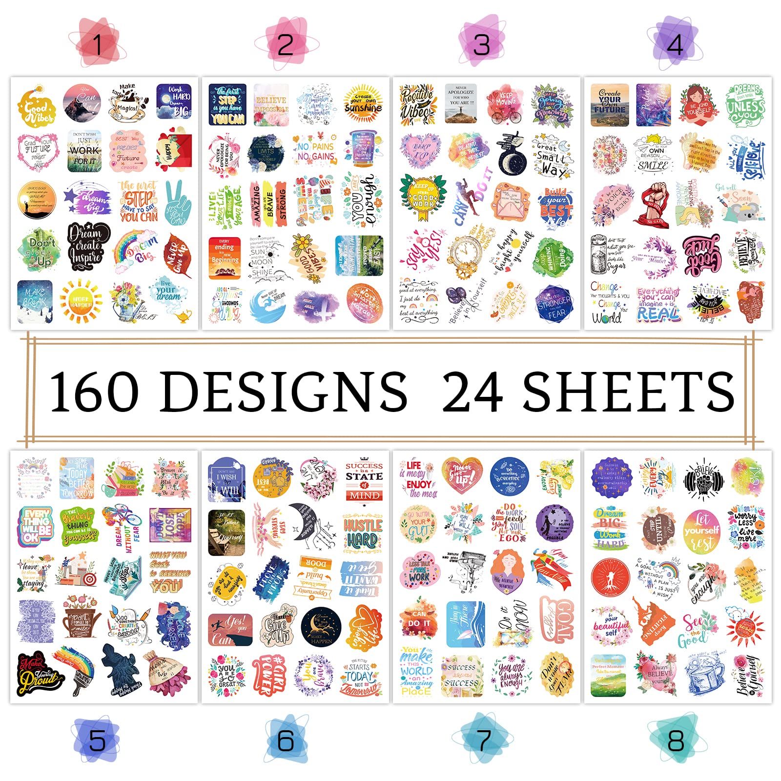 24 Blatt Motivierende Zitate Planer Aufkleber für Journaling, 480 Stück inspirierende Aufkleber für Scrapbook, Kalender, Laptop für Frauen, Erwachsene, Lehrer