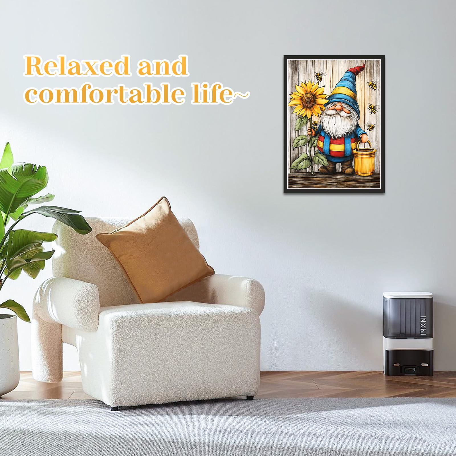 CEOVR Gnome Diamond Painting Art Kits Adults 30x40 cm,DIY Gem Art Kits,Bee and Sunflowers Diamond Painting Set for Leisure Time - Image 2