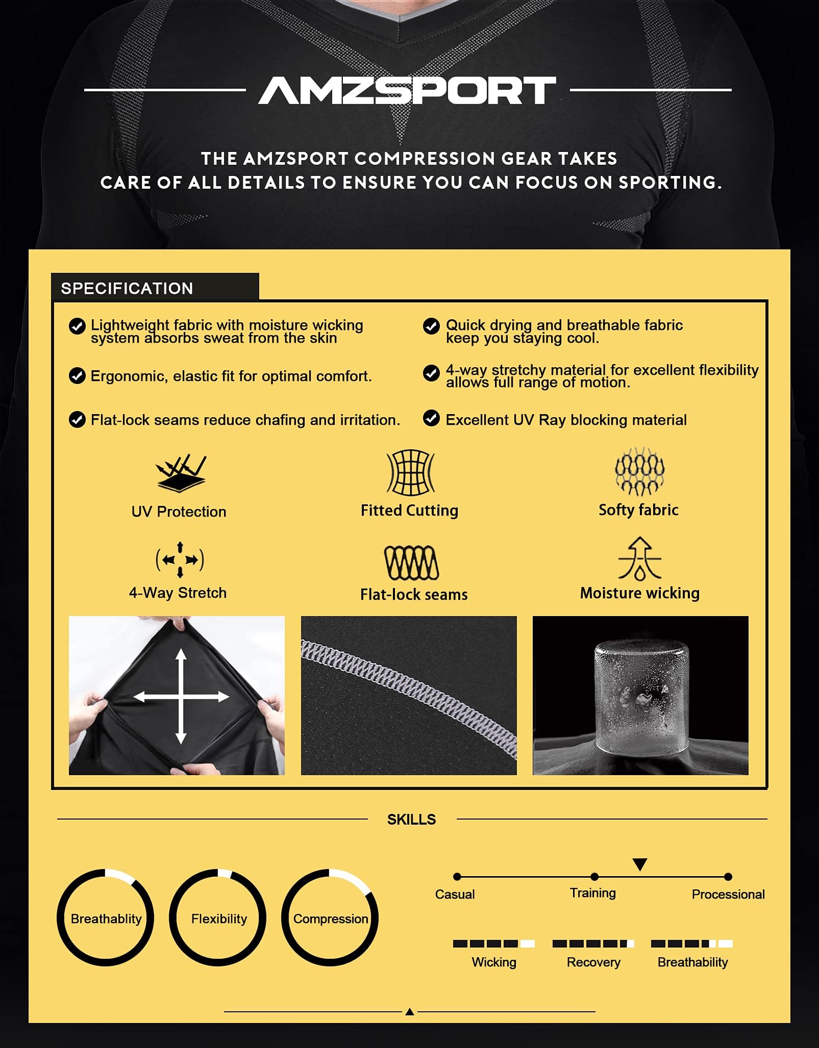 AMZSPORT Débardeur de Compression pour Hommes sans Manches Gilet de Gymnastique à Séchage Rapide Couche de Base du Maillot de Course - 5