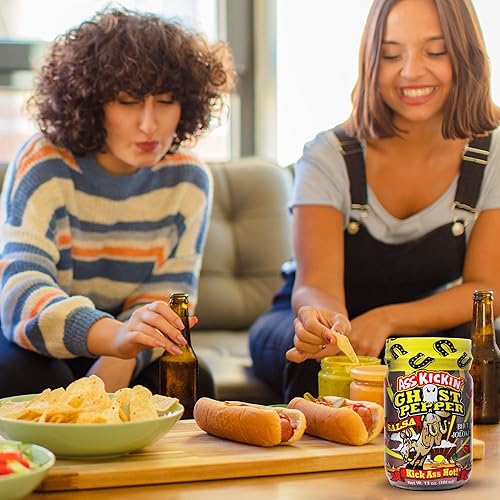 Miniatura 5 de ASS KICKIN' Ghost Pepper Spicy Salsa – 13 oz – Salsa picante gourmet premium para tortillas, verduras y burritos de desayuno – Perfecto relleno de