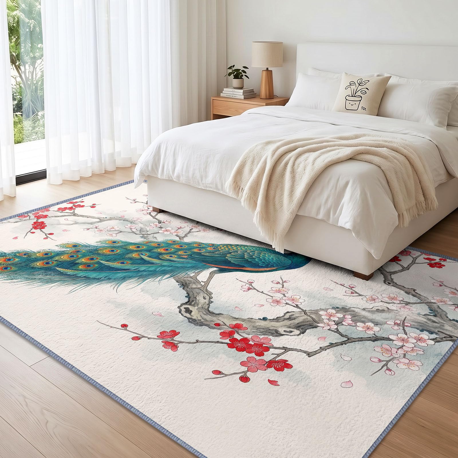 Générique Paon Fleurs De Cerisier Doux Tapis Lavable 80x150 cm