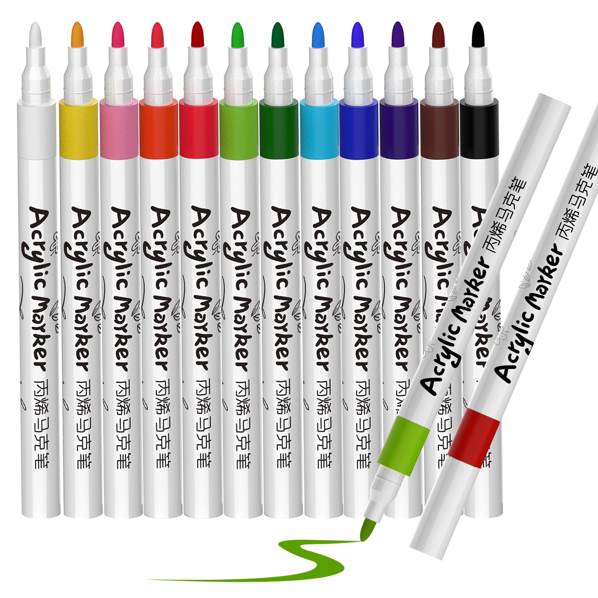 joibabe 12 Acrylic Paint Markers for Rock, Fabric, Wood, Glass, Craft, Decoration Stocking Stuffers, Gift Idea for Friends Family- Art Supplies