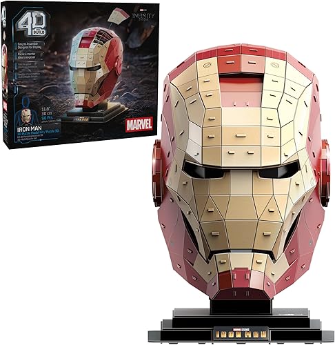 4D Build, Marvel Iron Man - Kit de modelo de rompecabezas 3D con soporte, 96 piezas, decoración de escritorio de casco de Iron Man, juguetes de