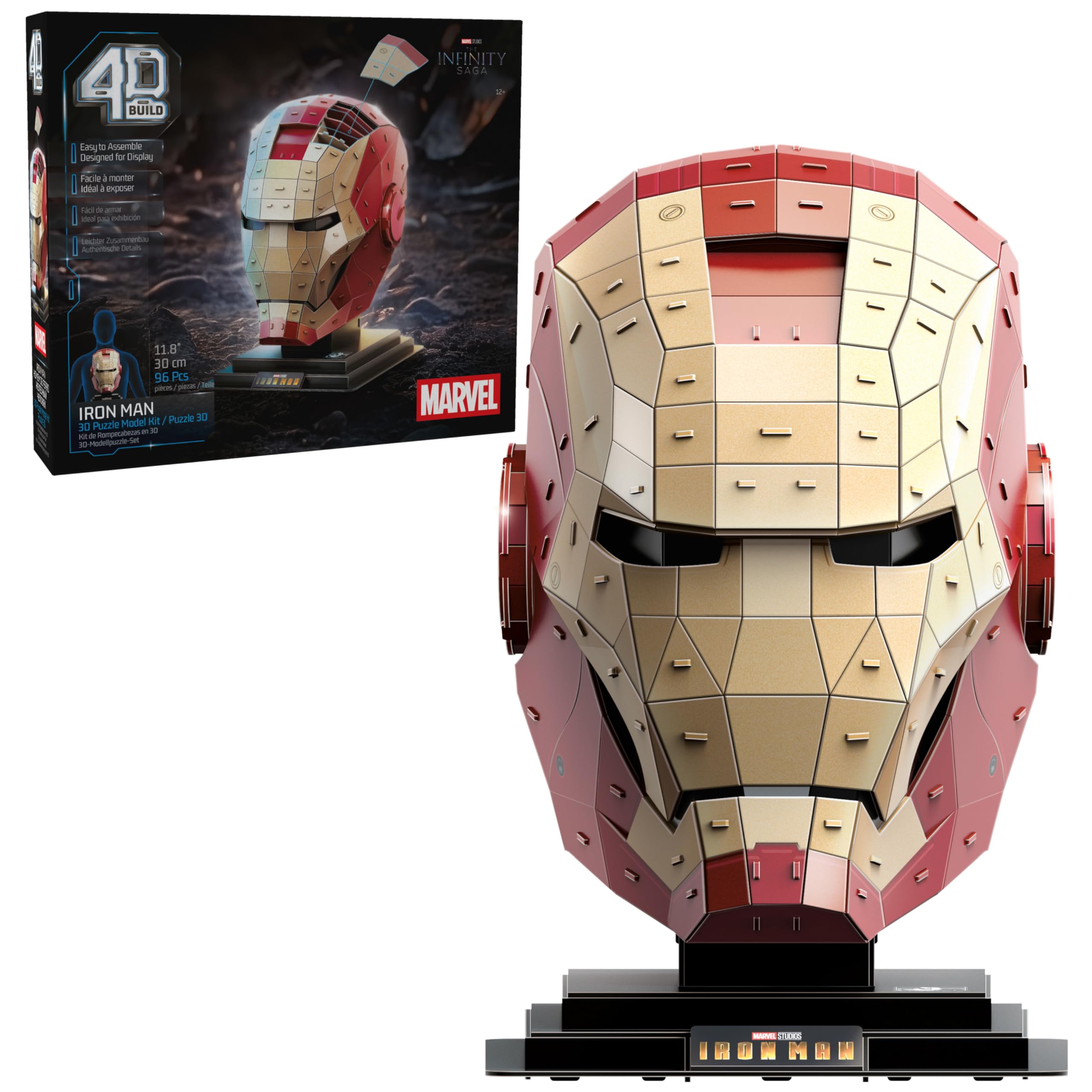 4D Build, Marvel Iron Man 3D Puzzle Model Kit with Stand 96 Pcs | Iron Man Helmet Desk Decor | Building Toys | 3D Puzzles for Adults & Teens 12+