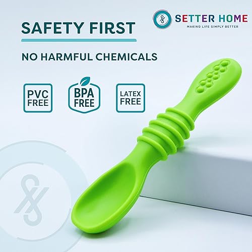 Miniatura 5 de Juego de cucharas de silicona prémium para bebés, paquete de 6, cucharas de entrenamiento para bebés y niños pequeños, utensilios de destete LED