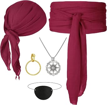 CICOCI Men Pirate Costume Accessories Set For Women Pirate Hat Pirate Head Scarf Pirate Sash Belt Dress Accessories
